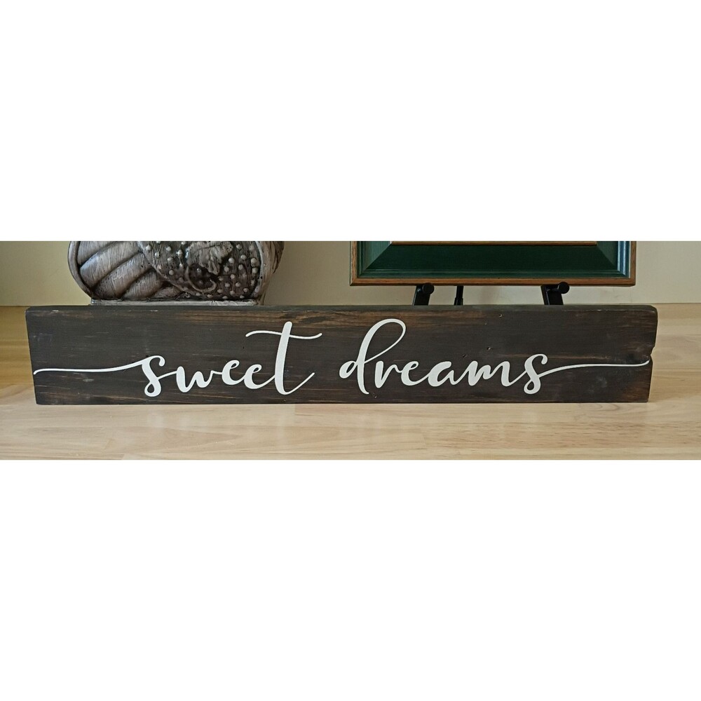 "Sweet Dreams" 20" Handmade Wood Sign Black with Silver Glitter Vinyl Lettering